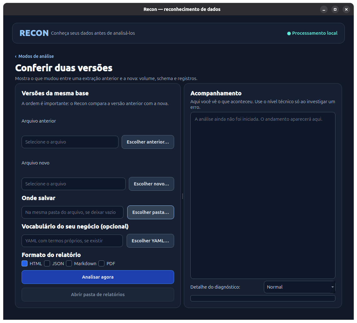 Interface do Recon para comparar duas versões da mesma base
